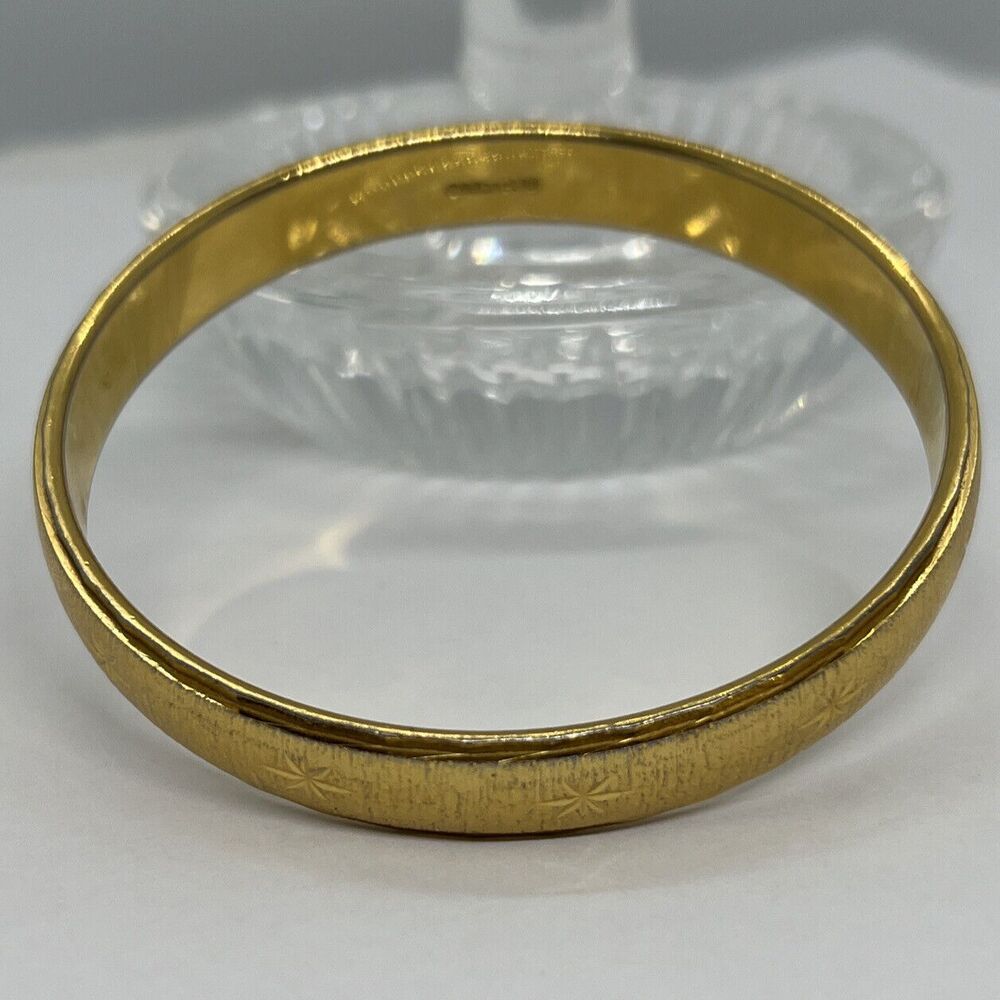 Vintage Monet M Signed Textured Gold Tone Etched Bangle Bracelet